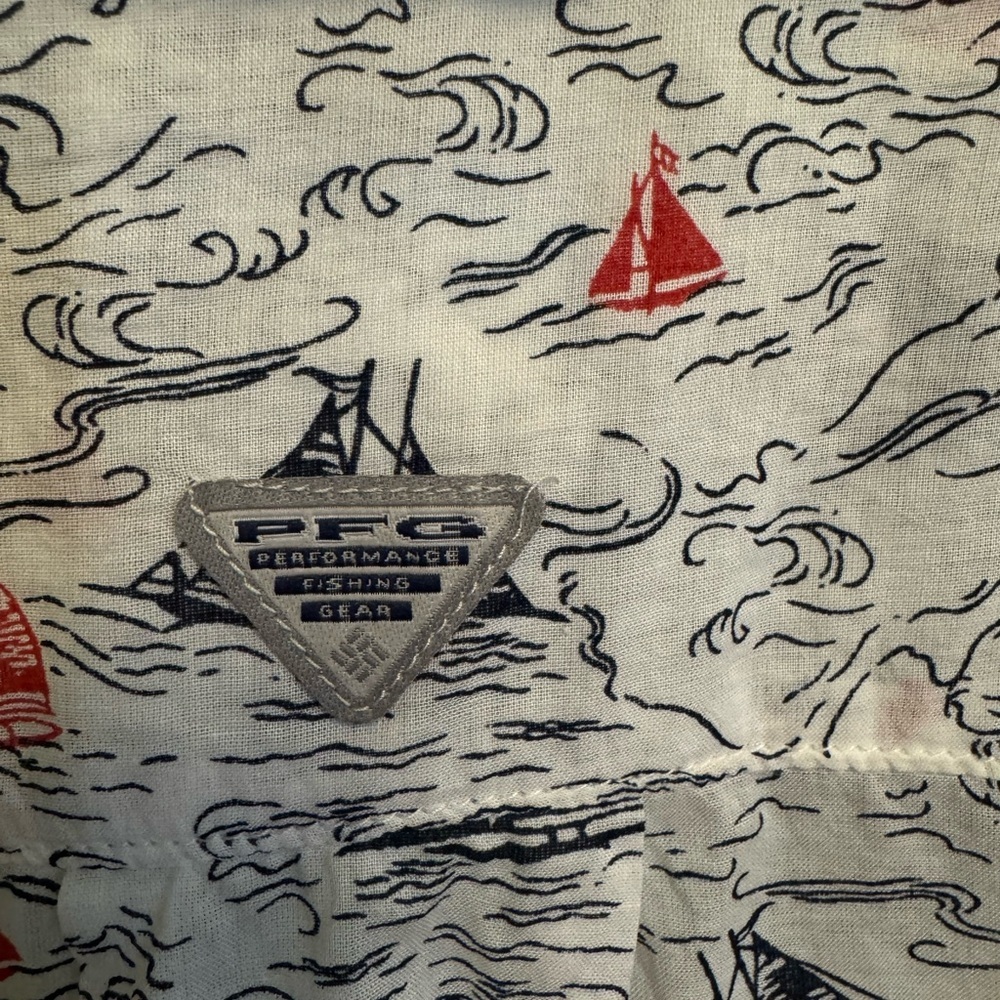 Columbia Women's Button Down Shirt - White with Red and Blue Print - Picture 10 of 11